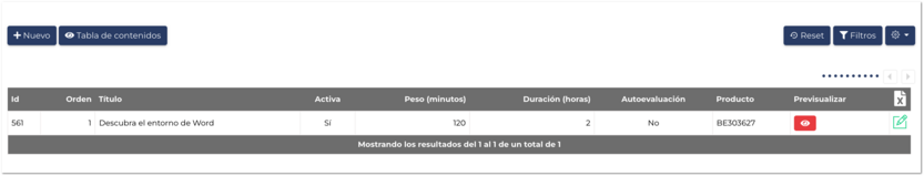 Accesos vinculados al formulario de la AF 