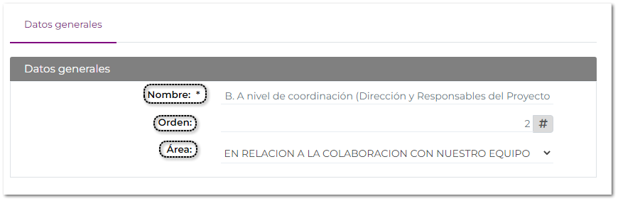 Sección de formulario/Alta/Modificación