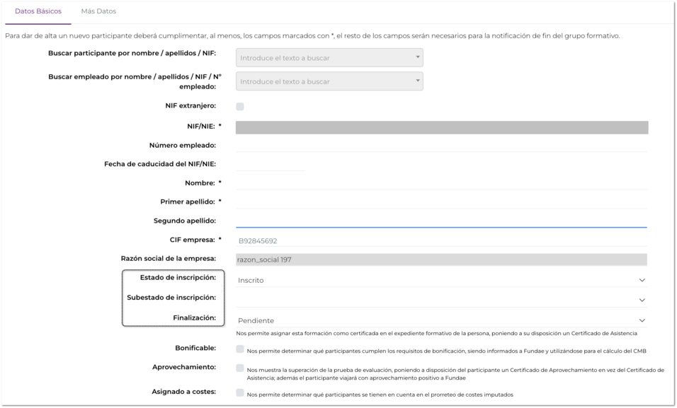 Tipos de estado de alumnos